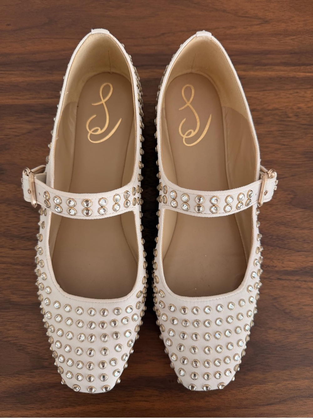 Sam Edelman Studded Mary Jane Flats in Cream